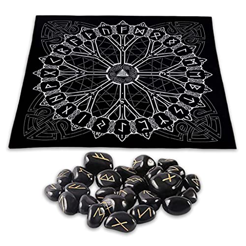 Black Tourmaline Runes with Altar Cloth